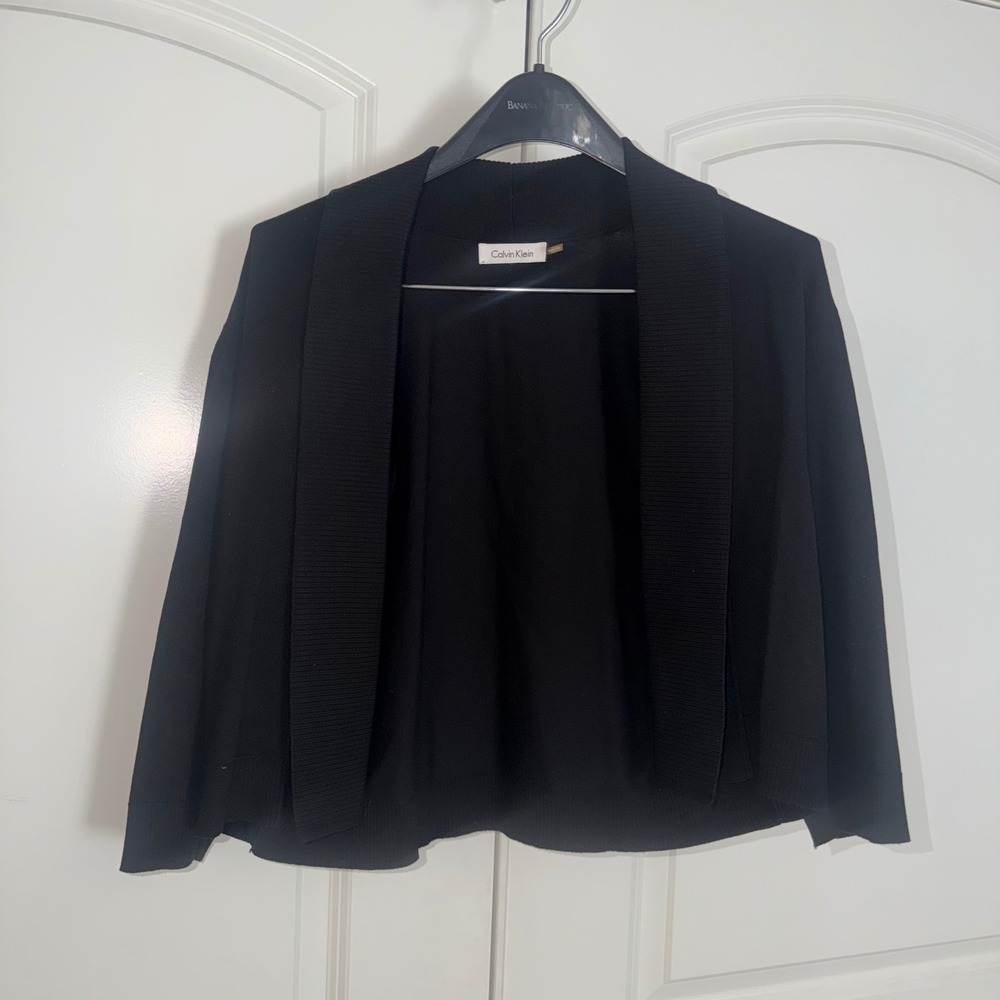 Calvin Klein Black Silk Blend Open Front Cropped Cardigan Sweater MORS9750 M